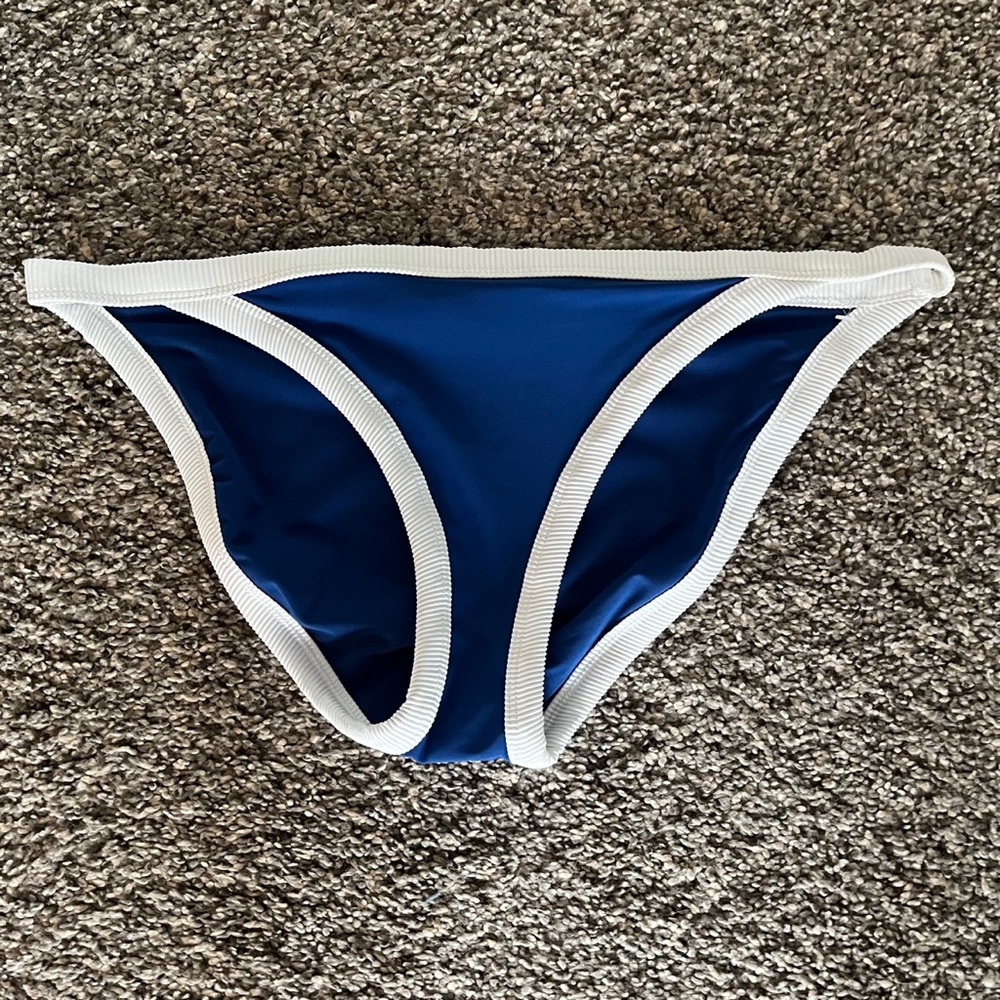 AERIE Blue White Bikini Swim Bikini Bottom NWOT L